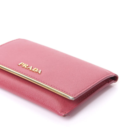 Prada Saffiano Compact Metal Bar Flap Wallet Peonia 6 of 11