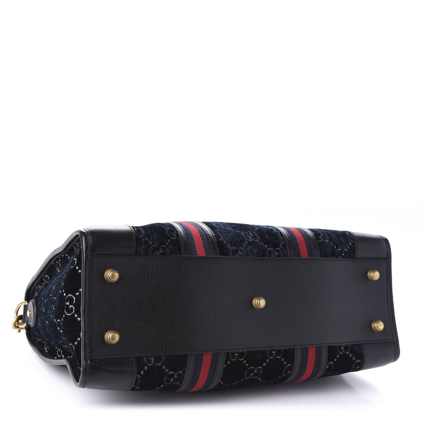 Velvet GG Monogram Textured Calfskin Web Medium Duffle Bag Blue Beige Black