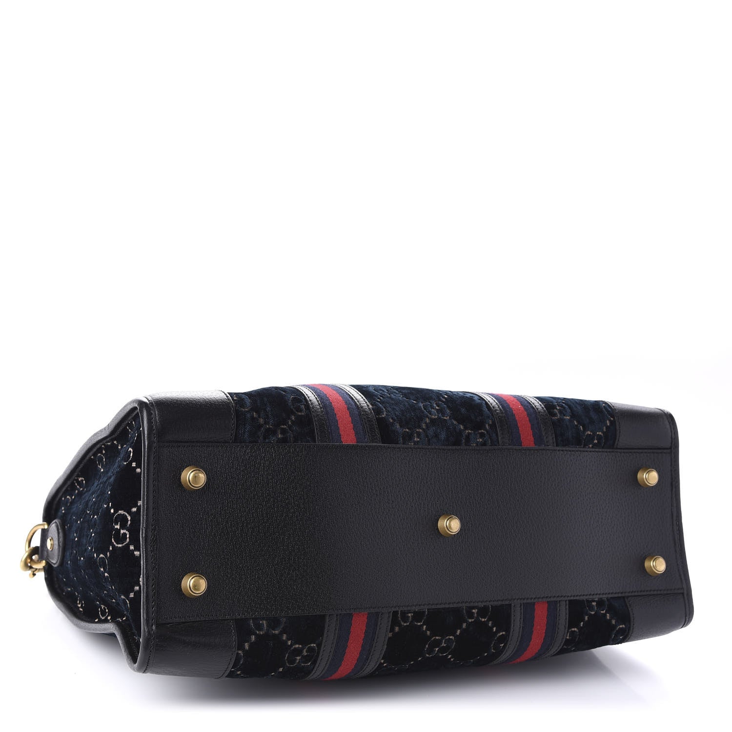 Gucci Velvet GG Monogram Textured Calfskin Web Medium Duffle Bag Blue Beige Black 3 of 9