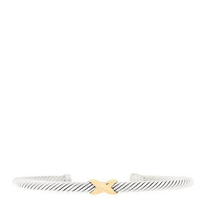 David Yurman Sterling Silver 18K Yellow Gold 4mm X Station Cable Bracelet 1 of 3