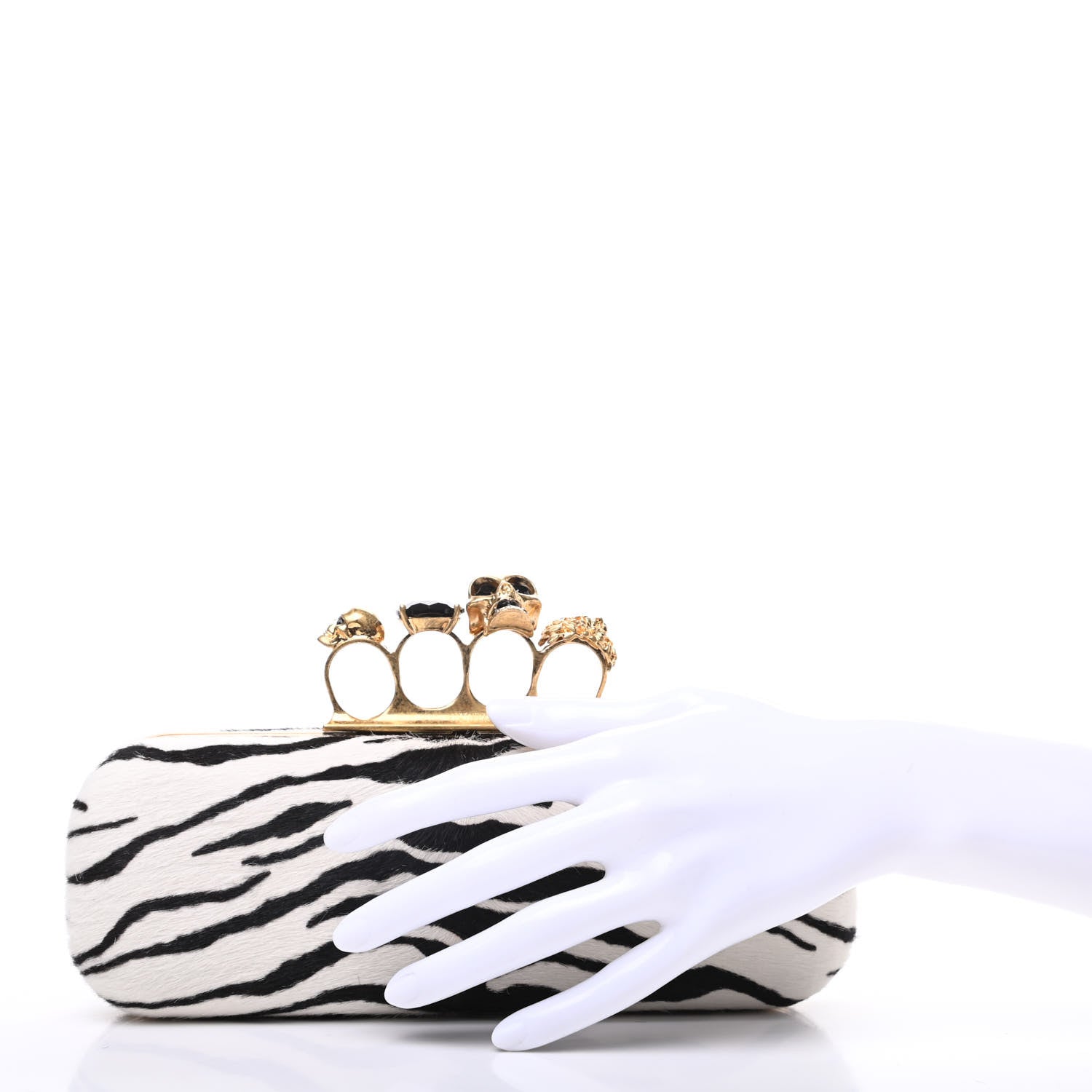 Alexander McQueen Calf Hair Zebra Print Knuckle Box Clutch 2 of 9