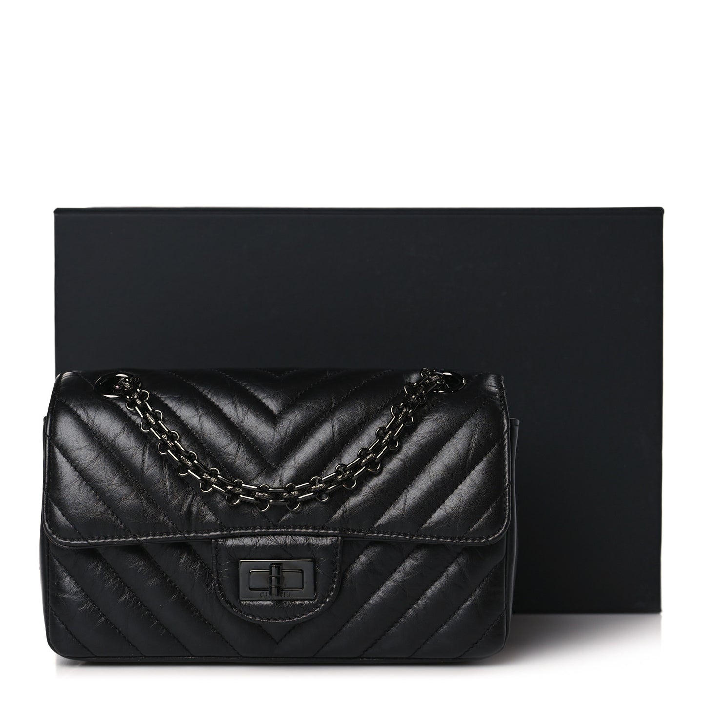 Aged Calfskin Chevron Quilted 2.55 Reissue Mini Flap So Black