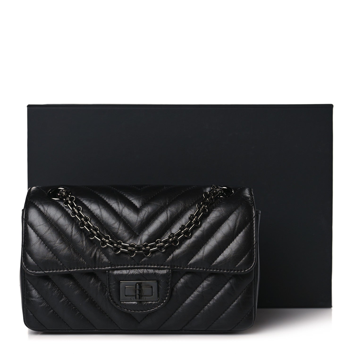 Chanel Aged Calfskin Chevron Quilted 2.55 Reissue Mini Flap So Black 10 of 10