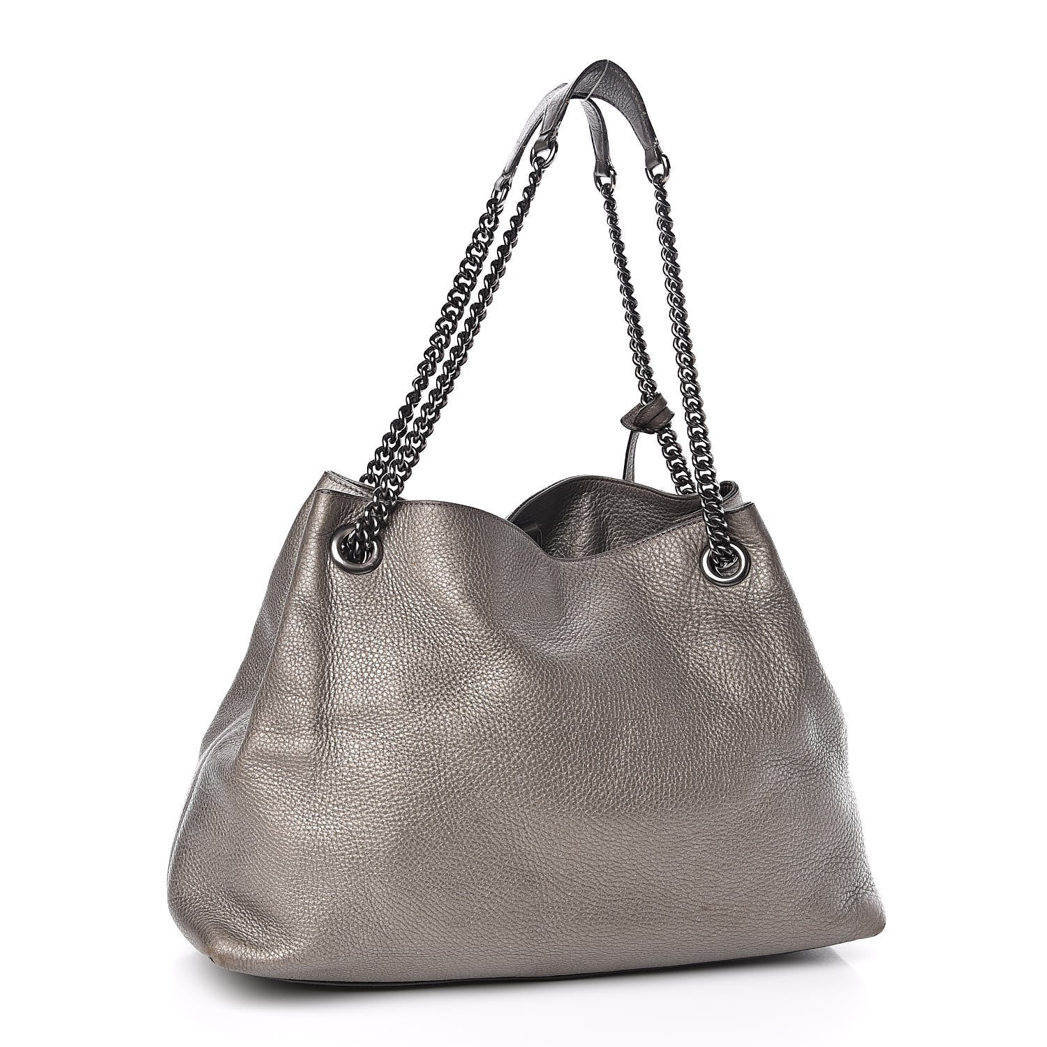 Gucci Metallic Pebbled Calfskin Medium Soho Chain Shoulder Bag Sasso 3 of 16