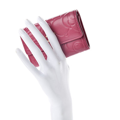 Chanel Lambskin Camellia Embossed Flap Card Holder Fuchsia 2 of 9