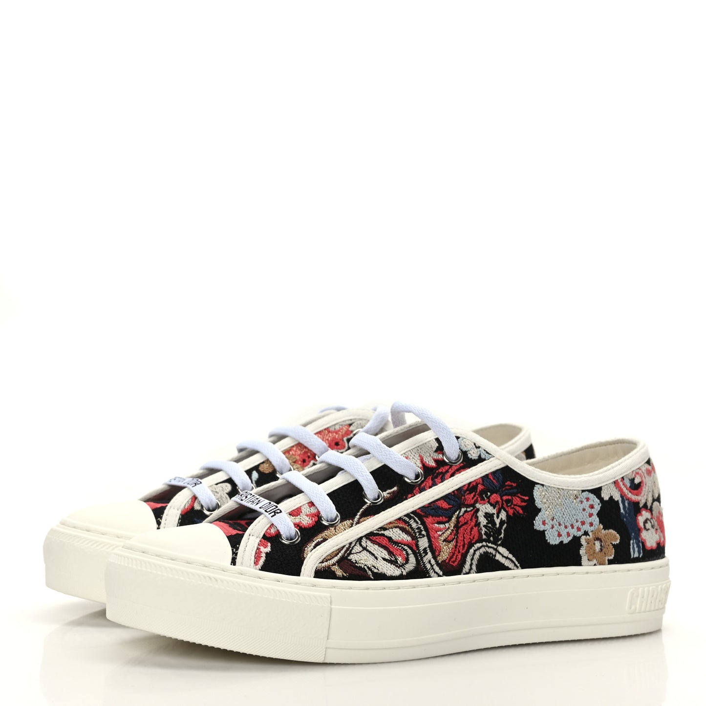 Cotton Floral Pop Embroidered Walk'N'Dior Low Top Sneakers 38.5 Red Multicolor