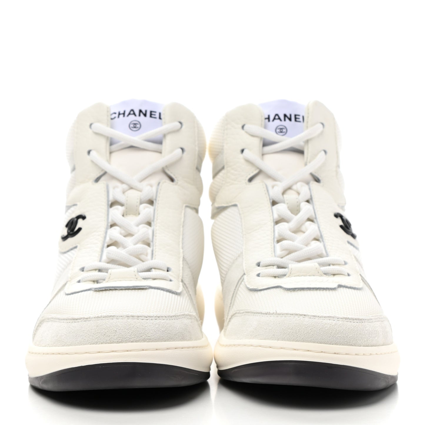 Suede Fabric Grained Calfskin Womens CC High Top Sneakers 40.5 White