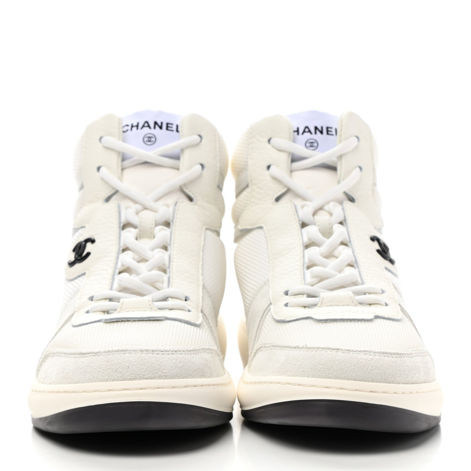 Chanel Suede Fabric Grained Calfskin Womens CC High Top Sneakers 40.5 White 2 of 12
