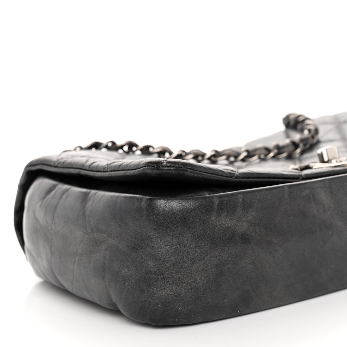 Aged Calfskin Quilted Small Pondichery Flap Dark Grey