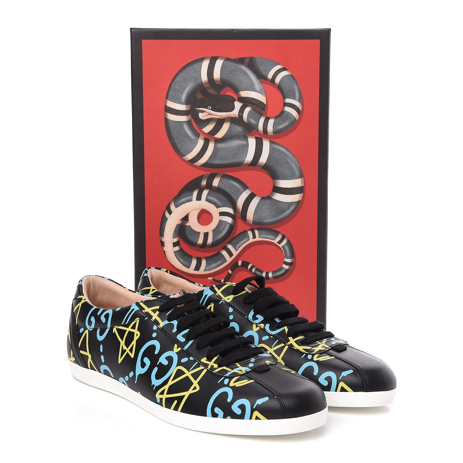 Gucci Calfskin GucciGhost Print Womens Low Top Sneakers 41 Black New Acquamarine 10 of 10