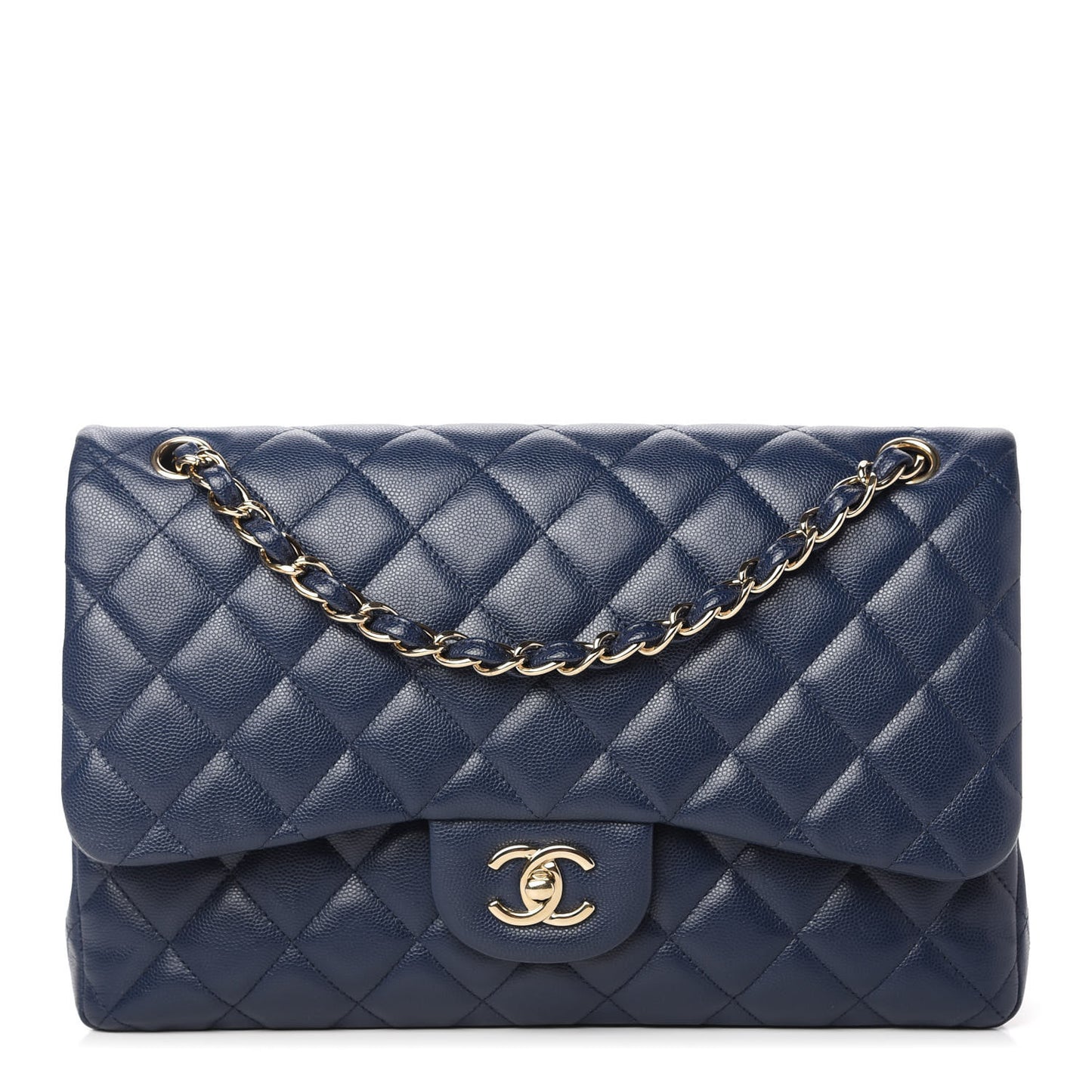 Caviar Quilted Jumbo Double Flap Blue