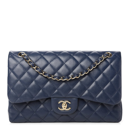 Chanel Caviar Quilted Jumbo Double Flap Blue 1 of 10