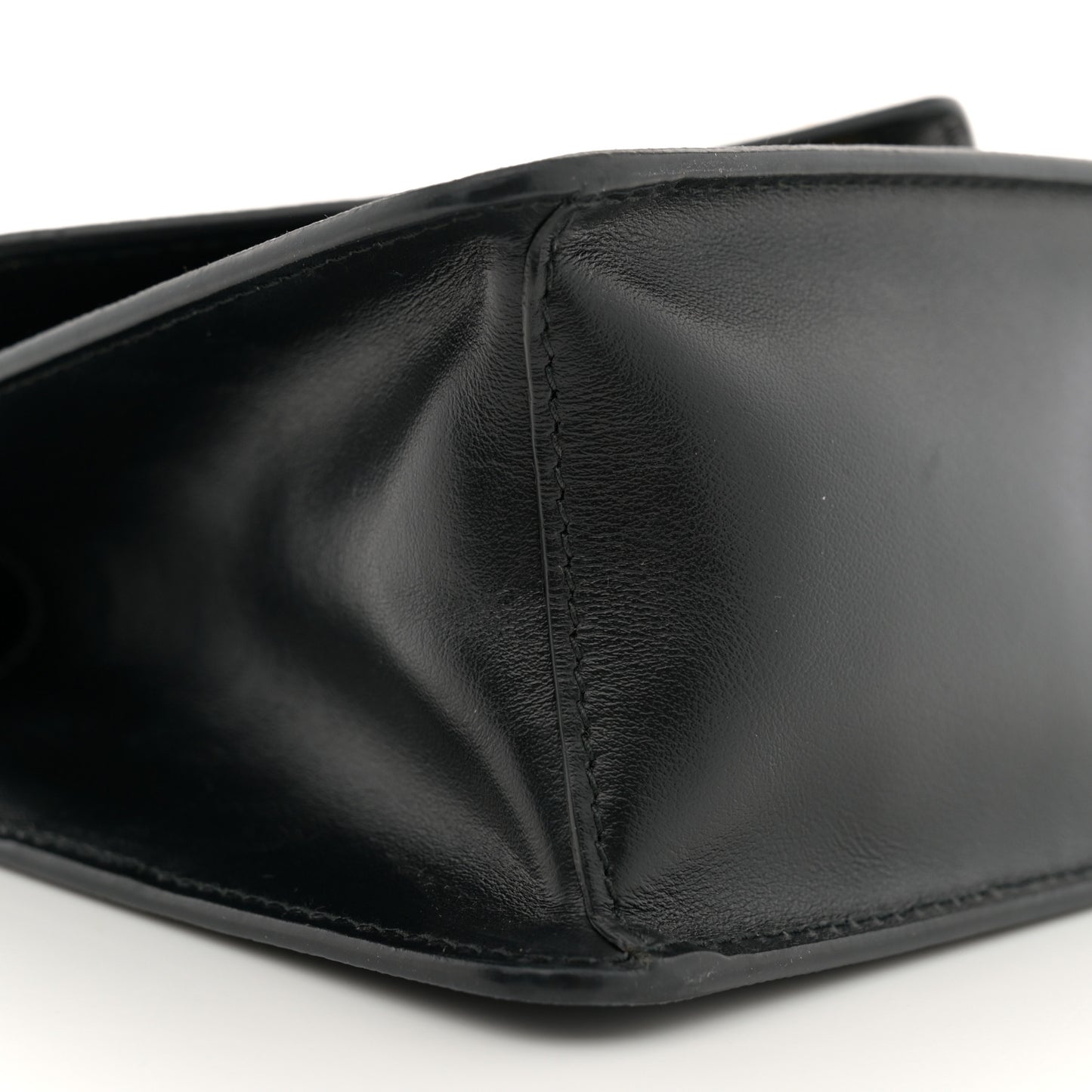 Saffiano Soft Calfskin Metal Triangle Logo Envelope Chain Shoulder Bag Black