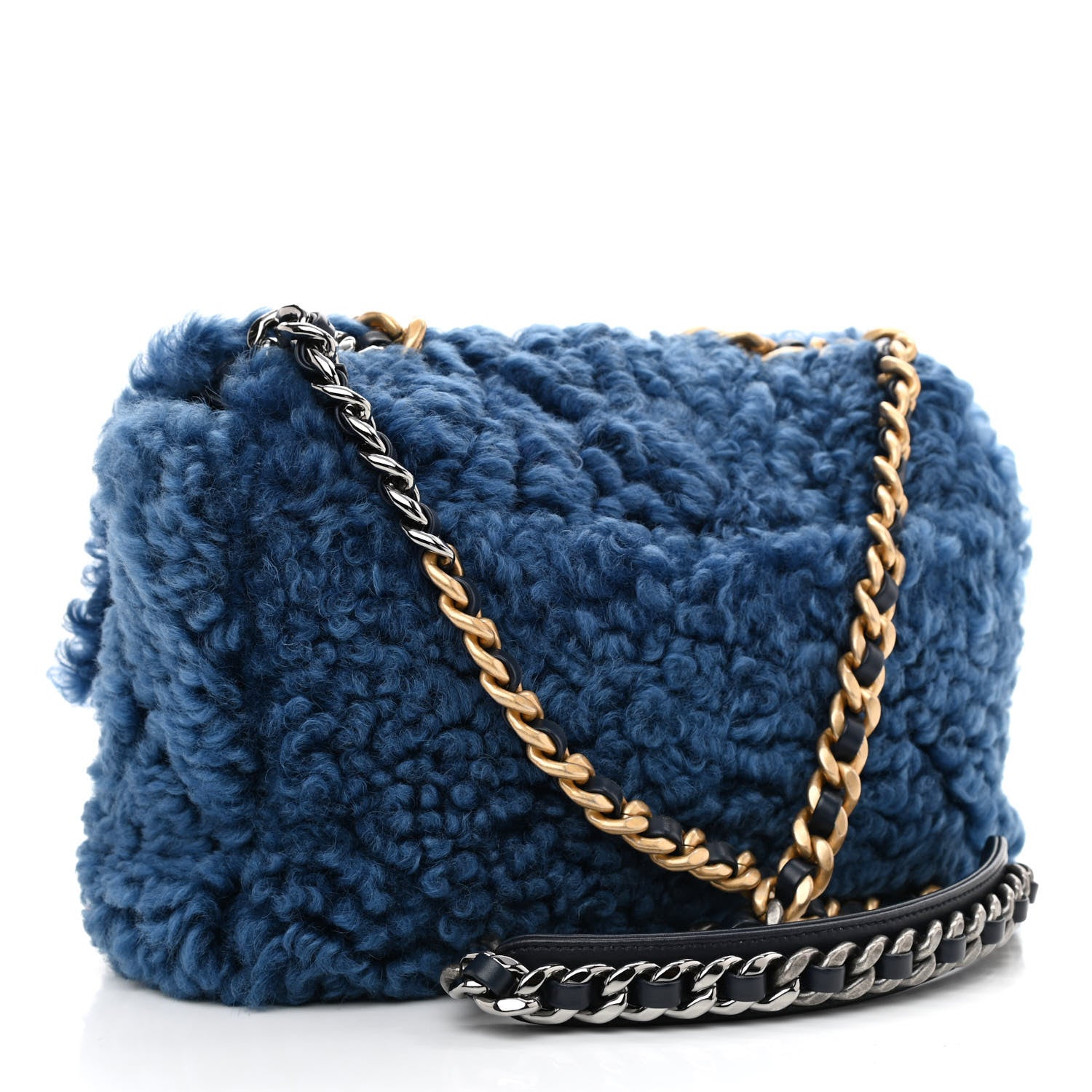 Chanel Shearling Sheepskin Medium Chanel 19 Flap Blue 4 of 12