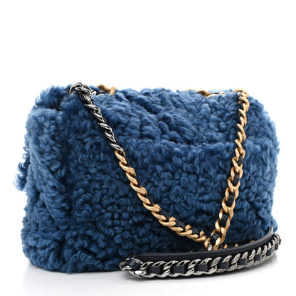 Chanel Shearling Sheepskin Medium Chanel 19 Flap Blue 4 of 12