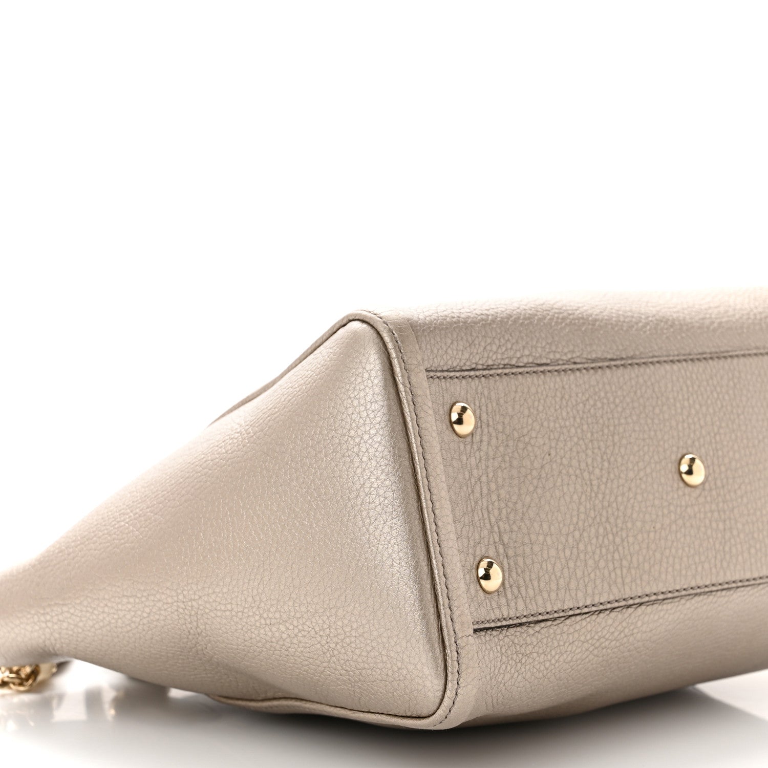 Gucci Metallic Pebbled Calfskin Small Soho Top Handle Bag Golden Beige 2 of 9