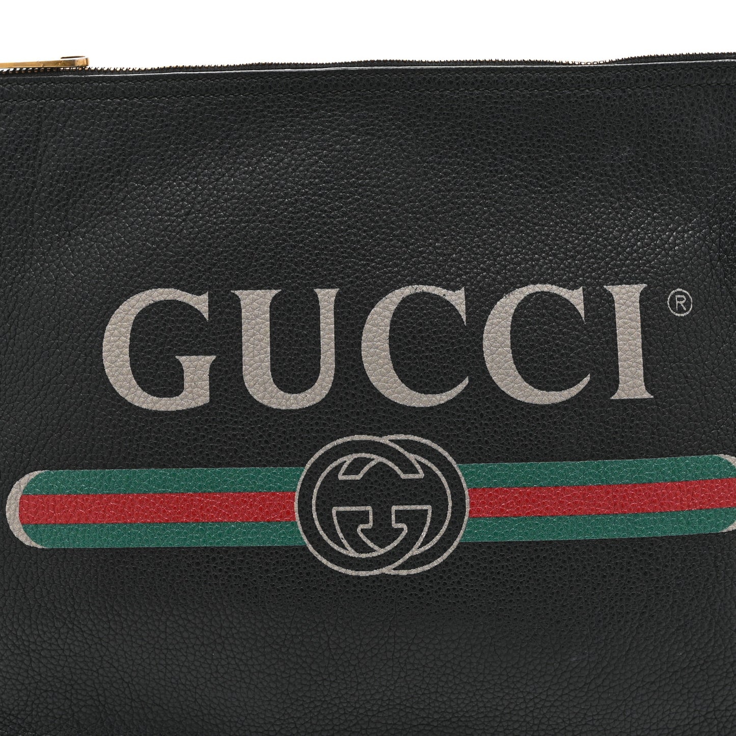 Pebbled Calfskin Medium Logo Portfolio Clutch Black