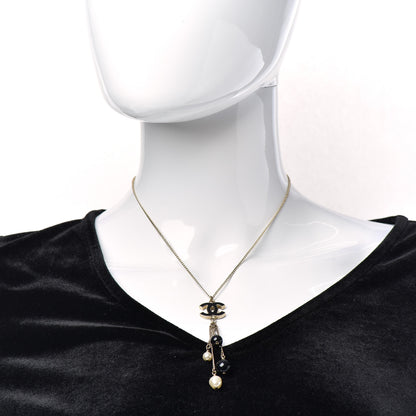 Chanel Enamel Bead Pearl CC Drop Necklace Black Gold 2 of 5