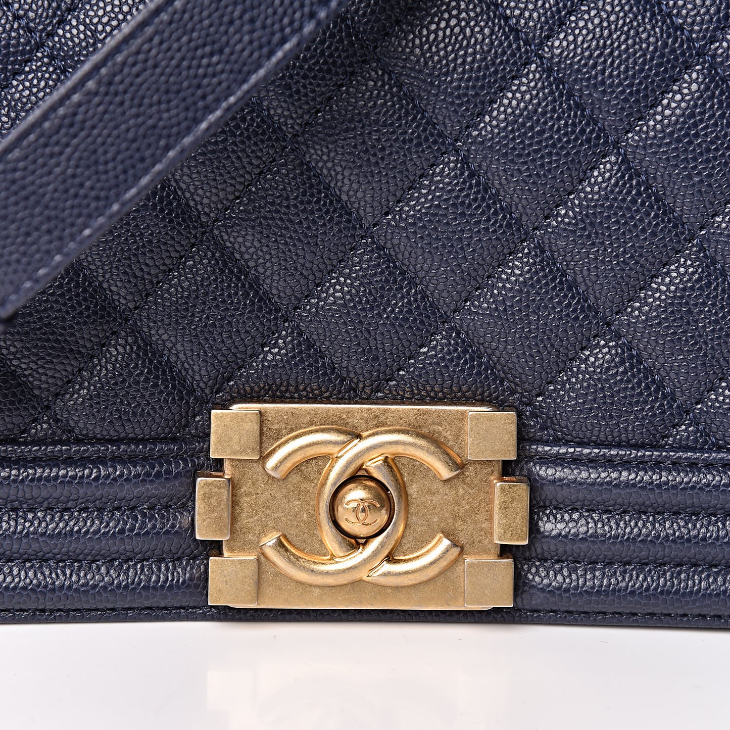 Caviar Quilted Small Boy Flap Navy