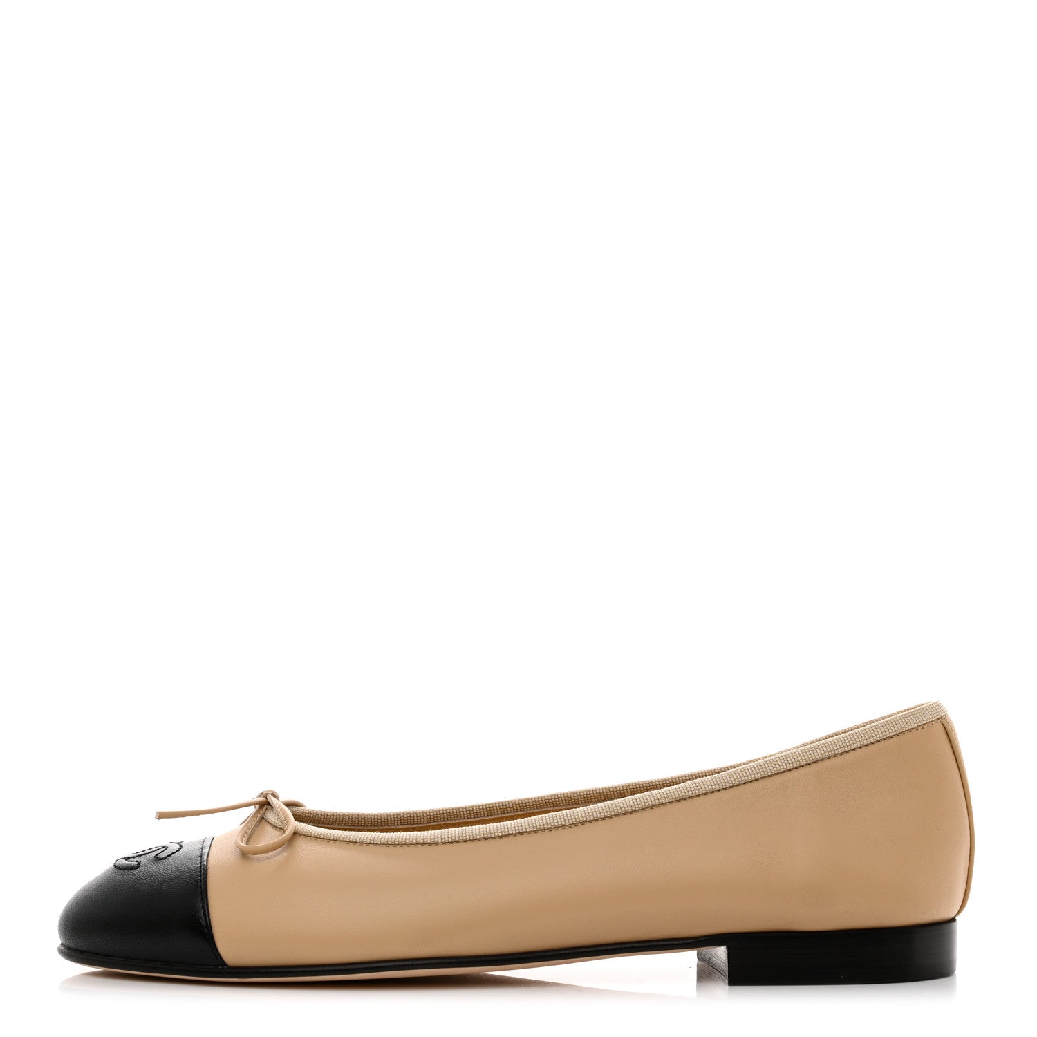 Chanel Lambskin Cap Toe Ballerina Flats 38.5 Beige Black 1 of 9