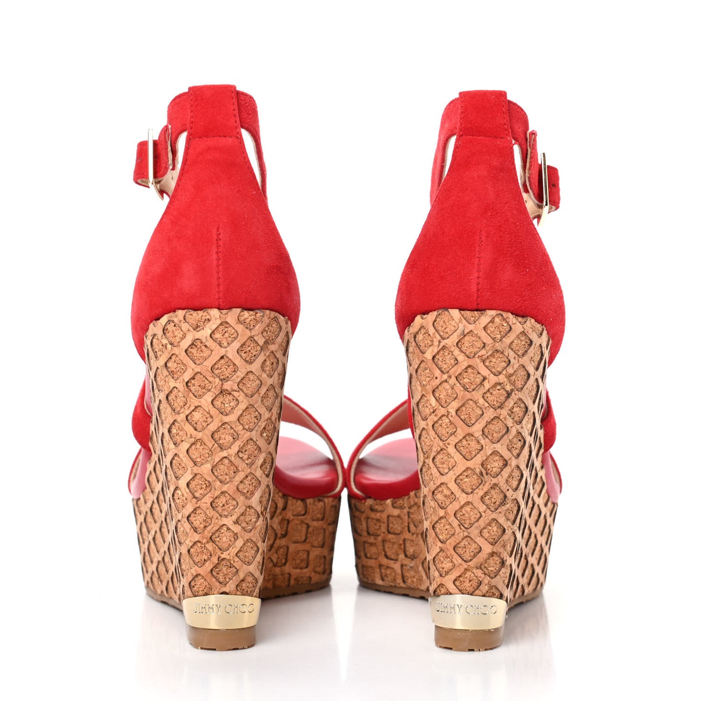 Suede Cork Portia 120 Wedge Sandals 36 Red