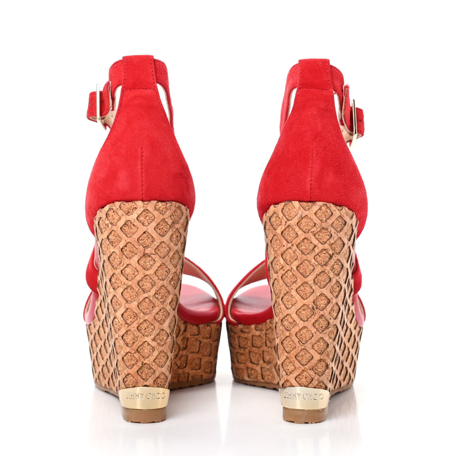 Jimmy Choo Suede Cork Portia 120 Wedge Sandals 36 Red 7 of 9