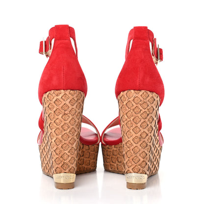 Jimmy Choo Suede Cork Portia 120 Wedge Sandals 36 Red 7 of 9