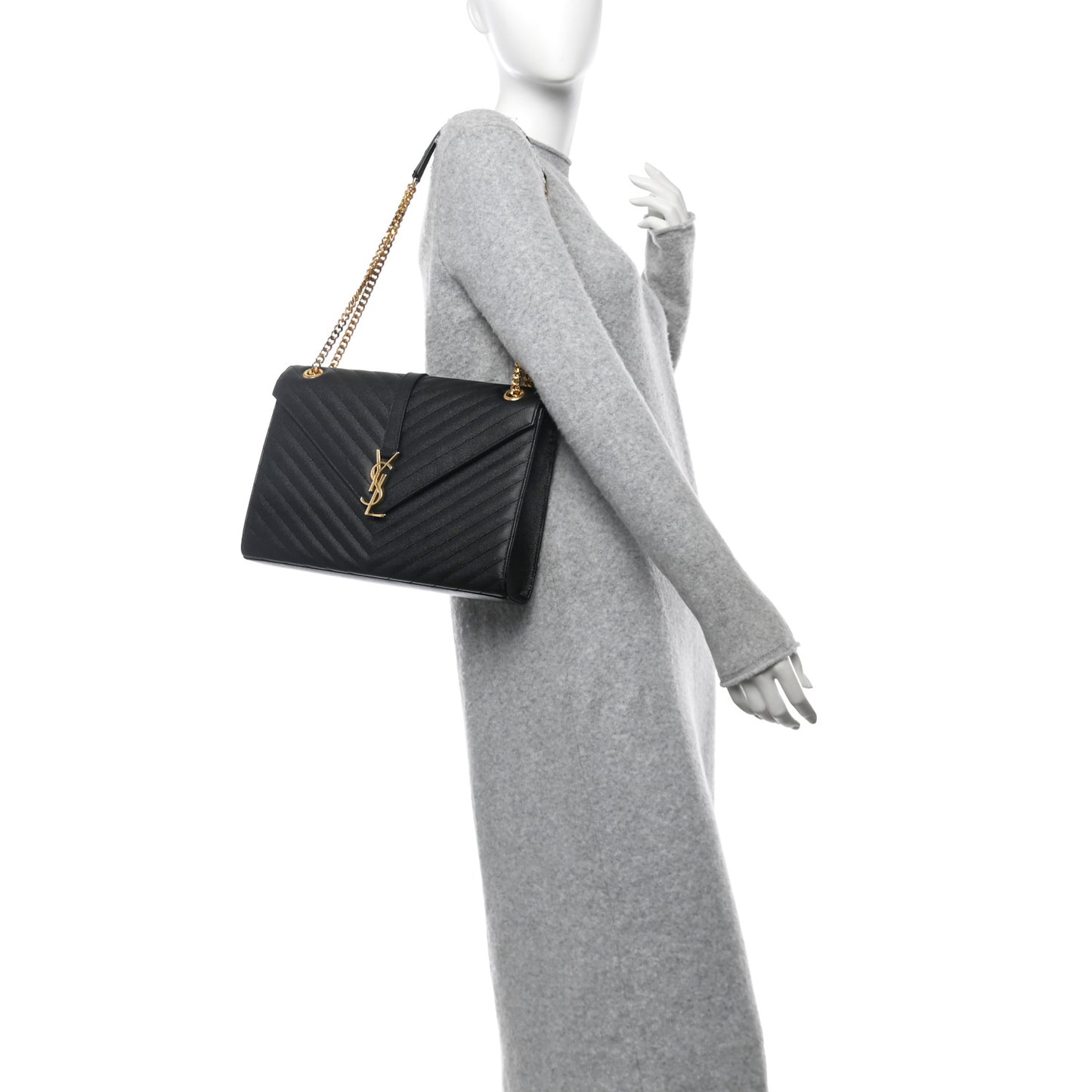 Grain De Poudre Matelasse Chevron Large Monogram Satchel Black