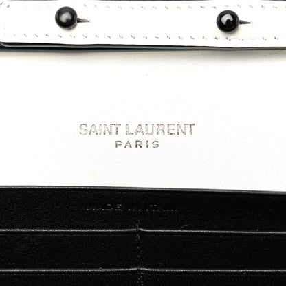 Saint Laurent Grain De Poudre Square Dot Print Monogram Chain Wallet White Matte Black 7 of 10