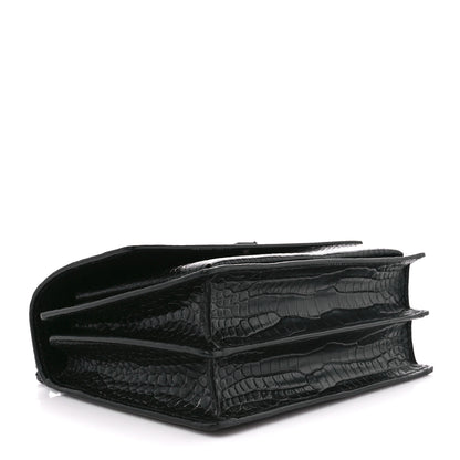 Saint Laurent Calfskin Crocodile Embossed Medium Monochrome Monogram Sunset Black 4 of 12