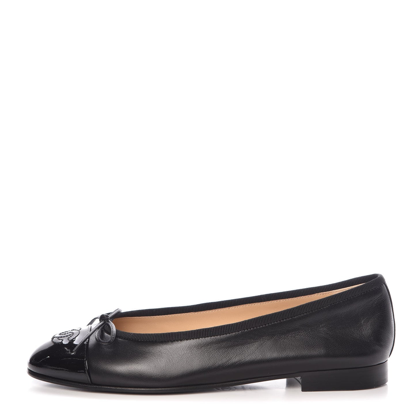 Lambskin Patent Cap Toe Ballerina Flats 37.5 Black