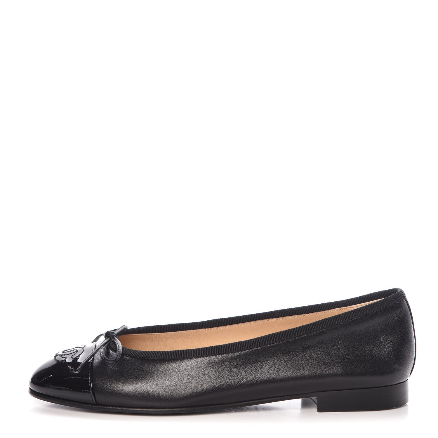 Chanel Lambskin Patent Cap Toe Ballerina Flats 37.5 Black 1 of 9