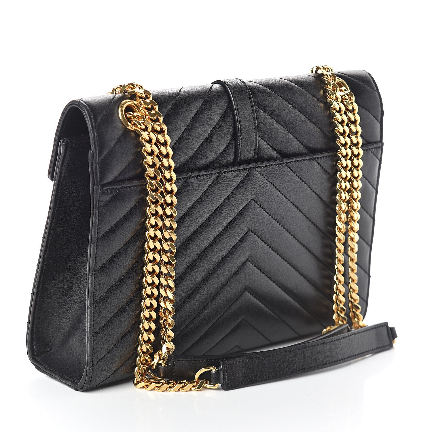 Saint Laurent Lambskin Matelasse Chevron Medium Monogram Satchel Black 2 of 8