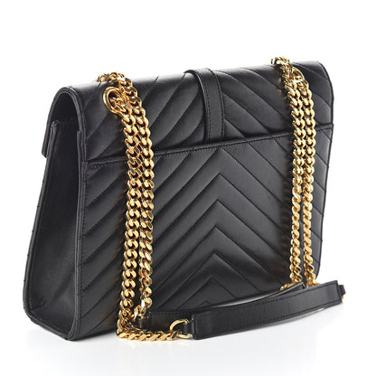 Saint Laurent Lambskin Matelasse Chevron Medium Monogram Satchel Black 2 of 8