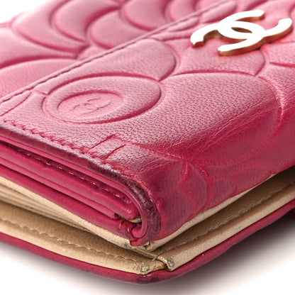 Chanel Lambskin Camellia Embossed French Wallet Dark Red 12 of 18