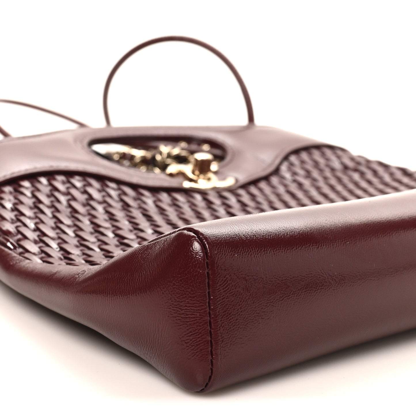 Shiny Lambskin Patent Calfskin Quilted Mini 31 Shopping Bag Dark Burgundy