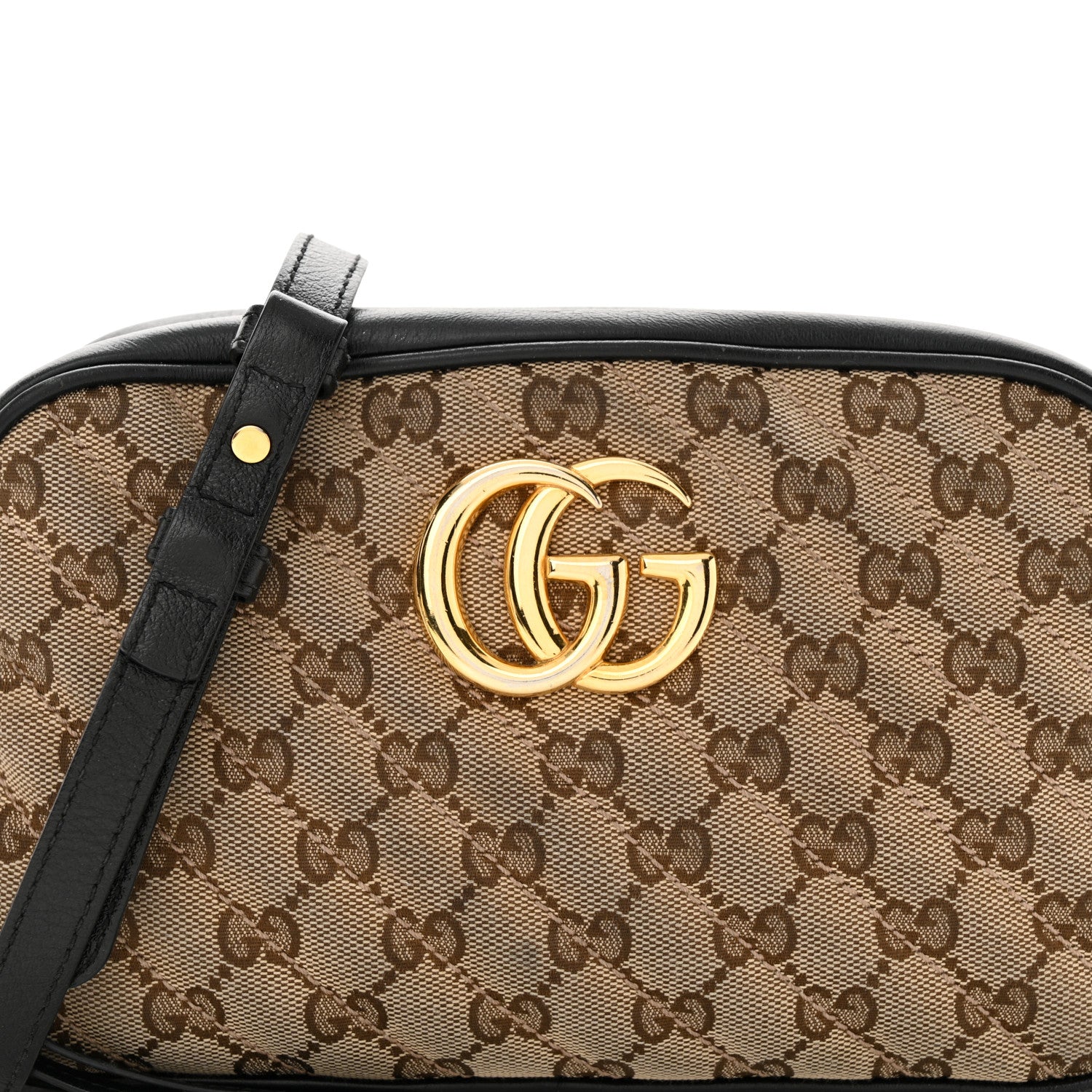 Gucci Monogram Matelasse Diagonal Small GG Marmont Chain Shoulder Bag Beige Black 8 of 15