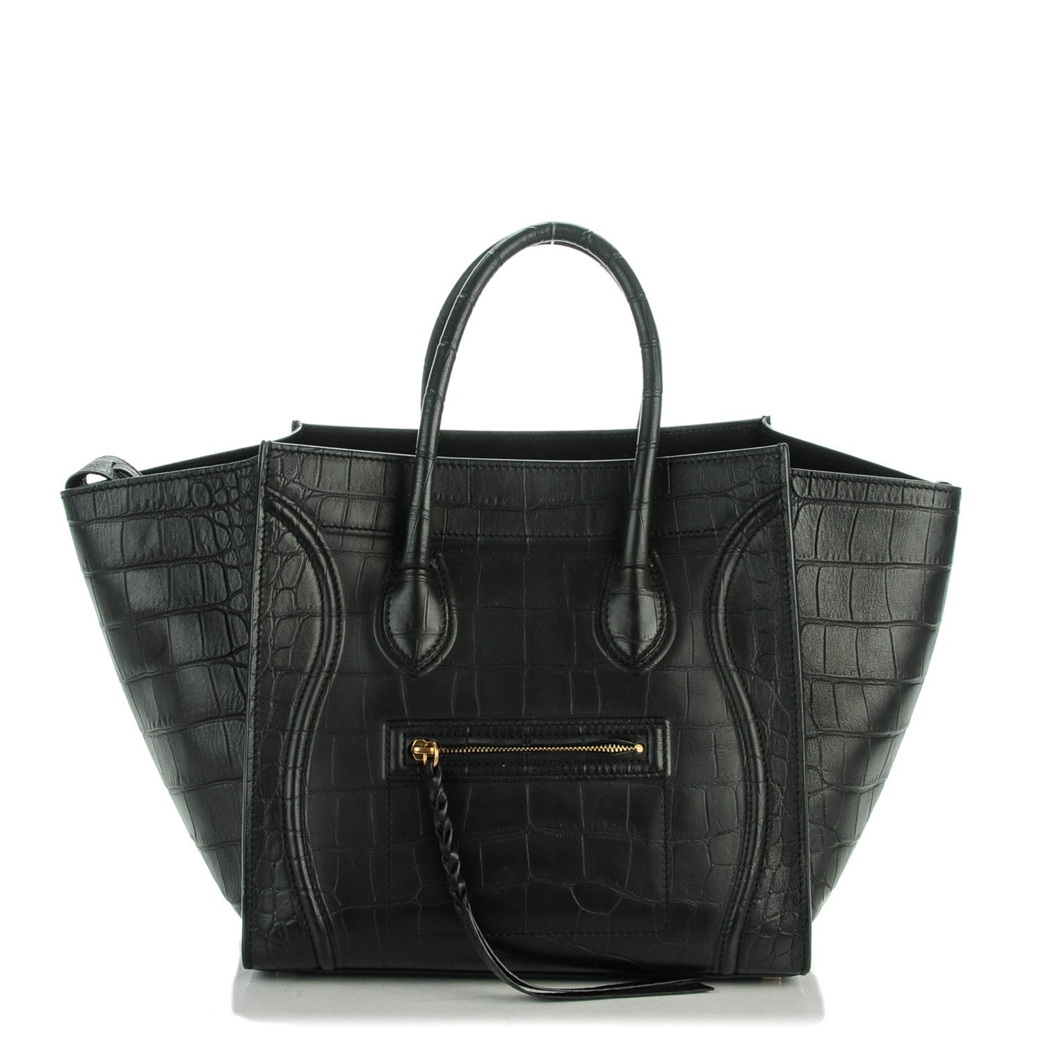 Celine Crocodile Embossed Calfskin Medium Phantom Luggage Black 1 of 8