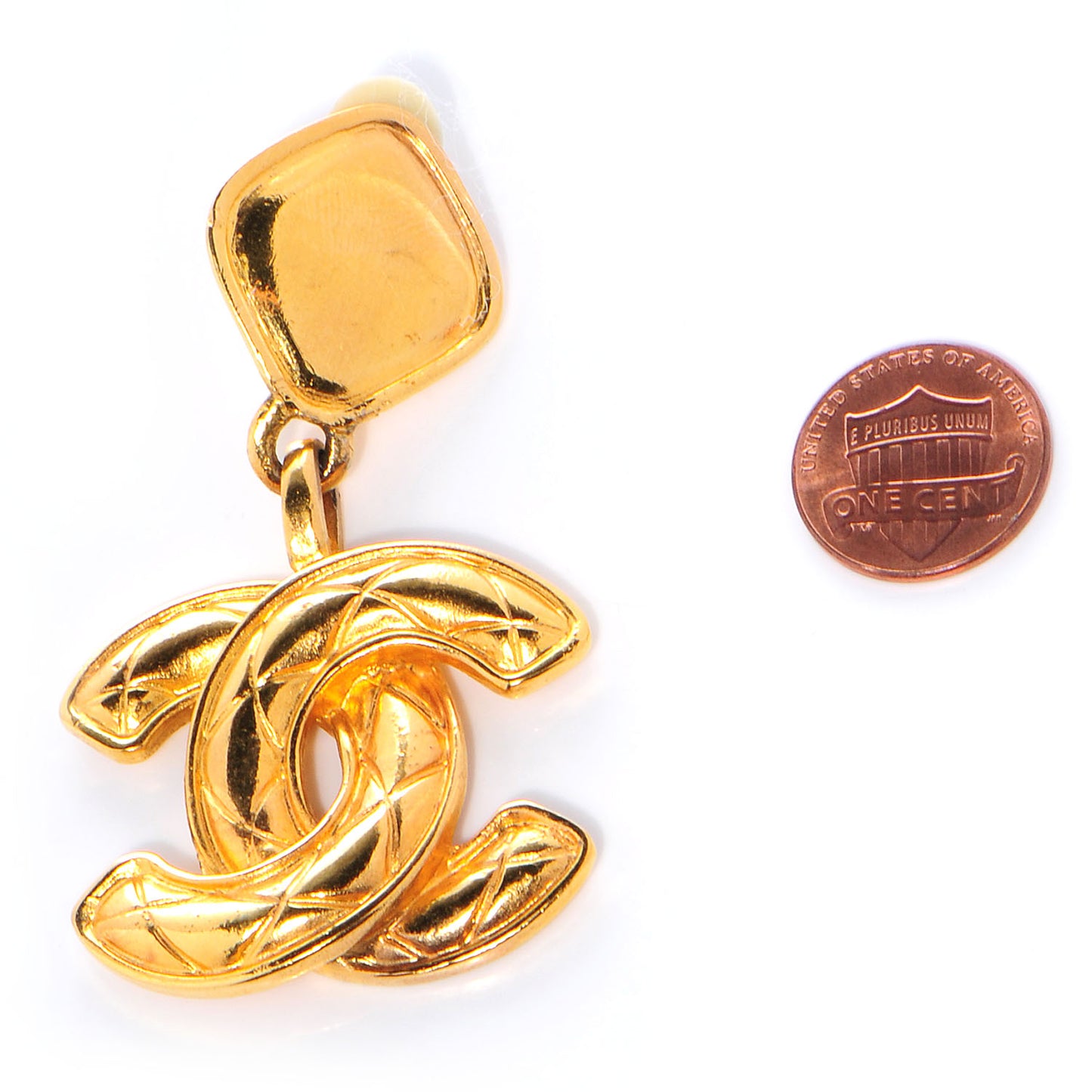 CC Quilted Clip On Drop Earrings Gold