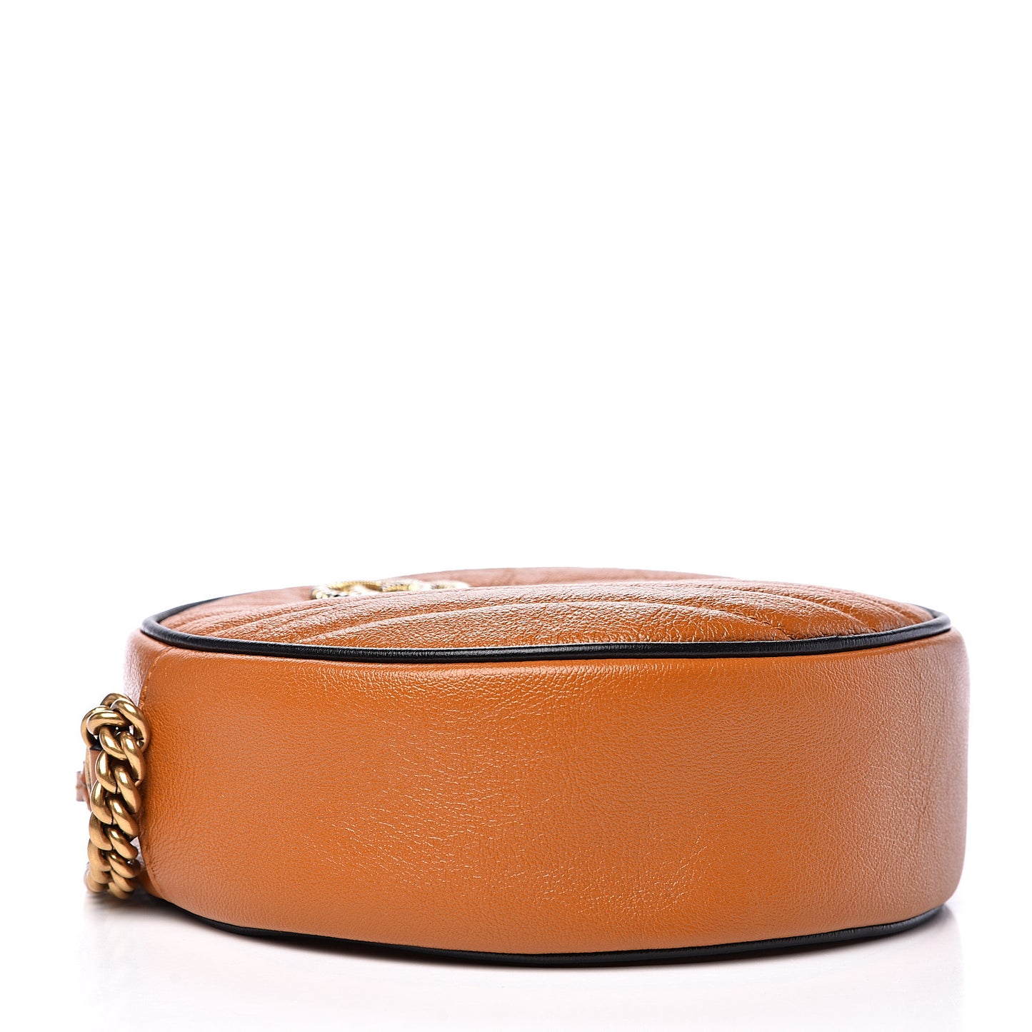 Azalea Calfskin Matelasse Diagonal Mini Torchon GG Marmont Round Shoulder Bag Cognac Black