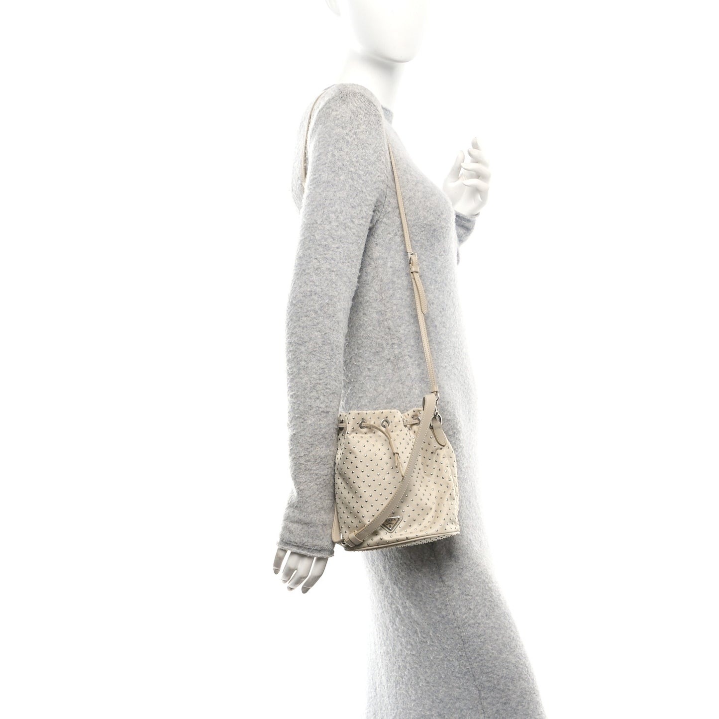 Re-Nylon Saffiano Studded Mini Re-Edition 1978 Bucket Bag Deserto