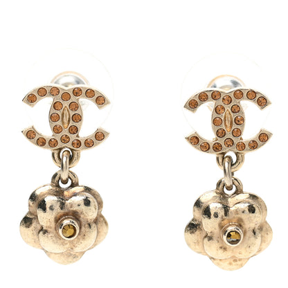 Chanel Crystal CC Camellia Drop Earrings Gold 1 of 7