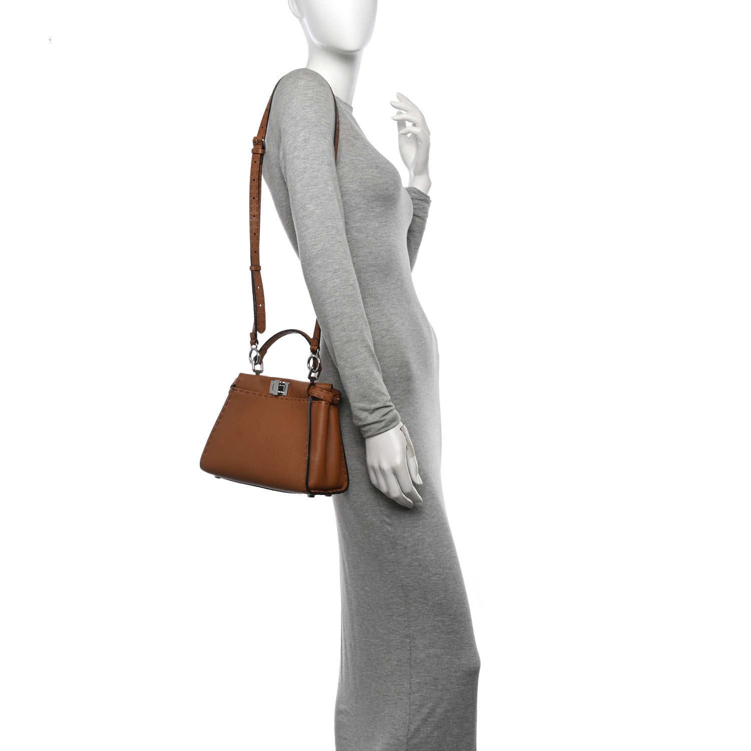 Fendi Cuoio Romano Selleria Bi-Color Mini Peekaboo Iconic Satchel Mou Milk 2 of 10