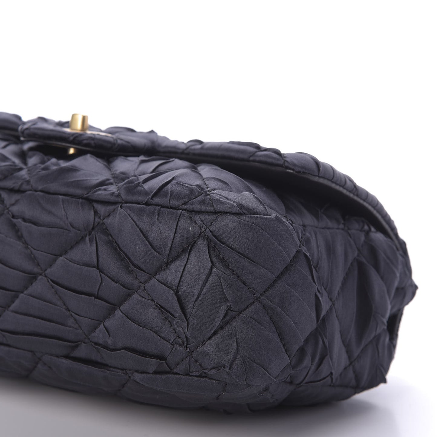 Satin Quilted Pleated Medium Single Flap Navy