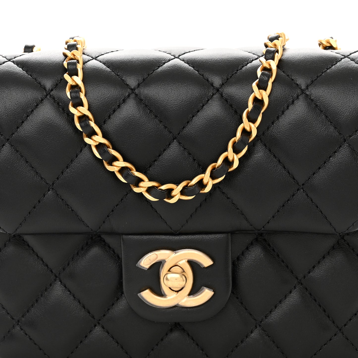 Lambskin Enamel Quilted Mini Coco Hearts Square Flap Black