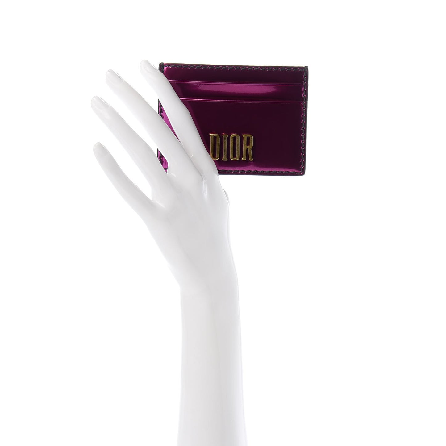 Metallic Calfskin D-Fence Card Holder Fuchsia