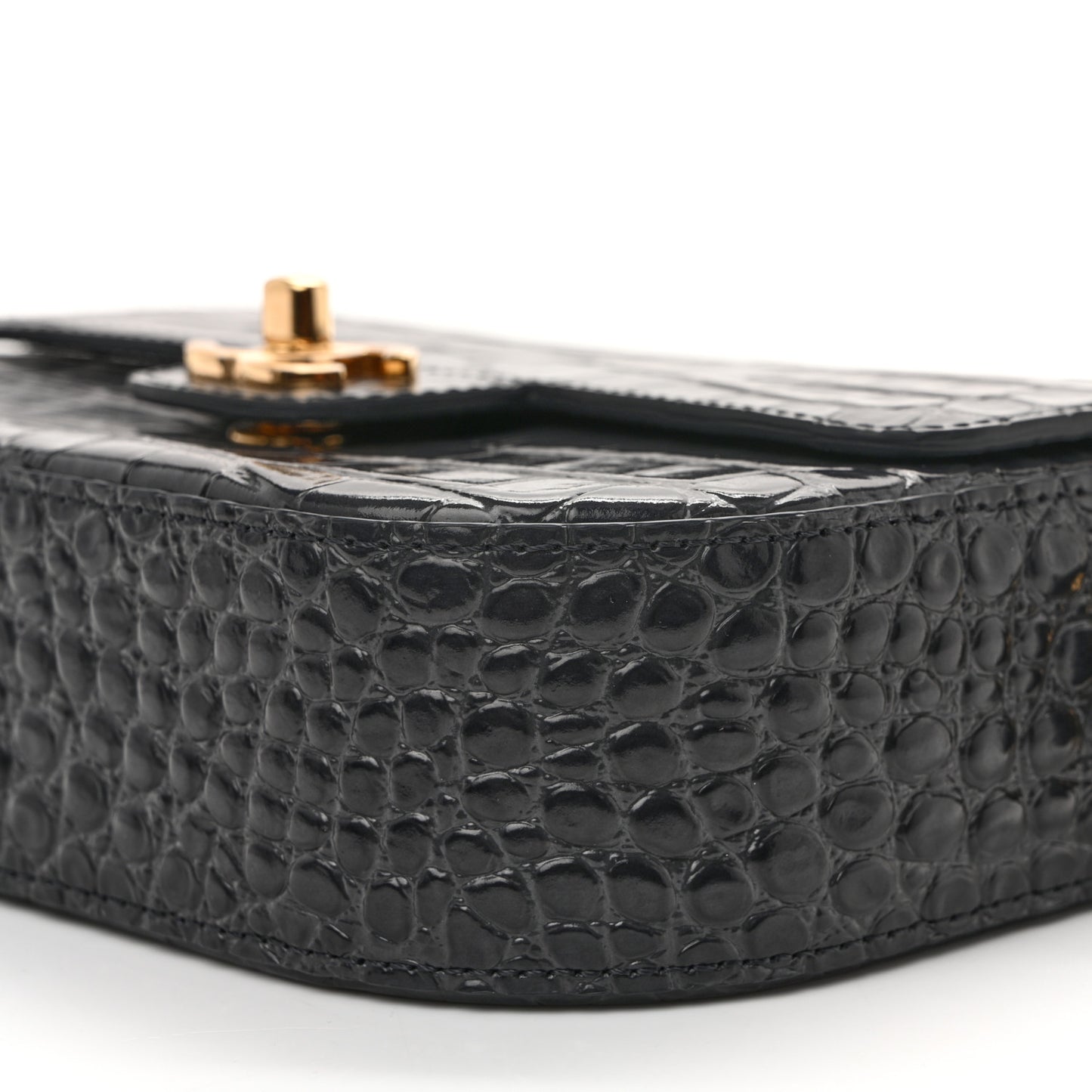 Calfskin Crocodile Embossed Turn Around Mini Flap Dark Grey