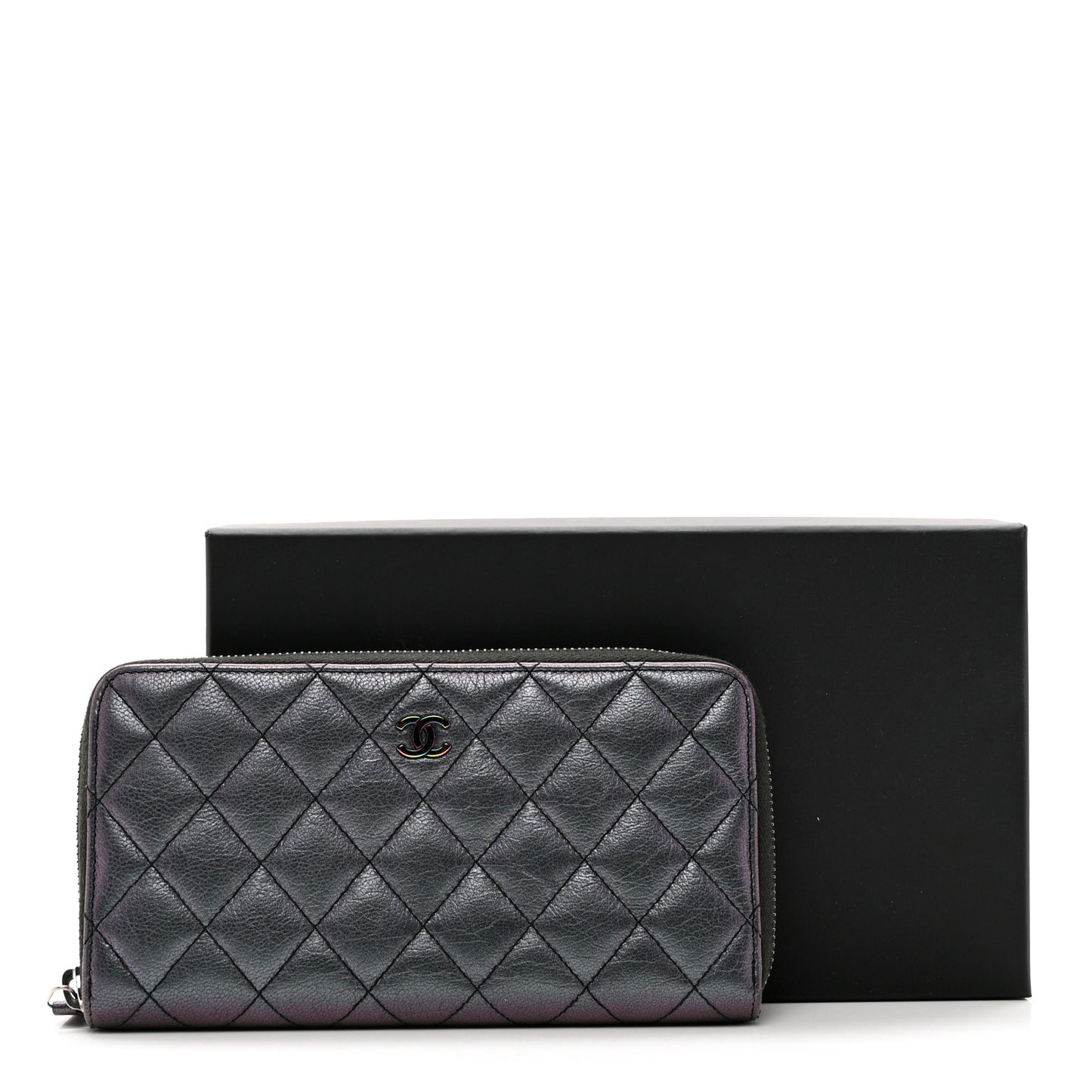 Iridescent Goatskin Quilted Large Zip Around Wallet Purple