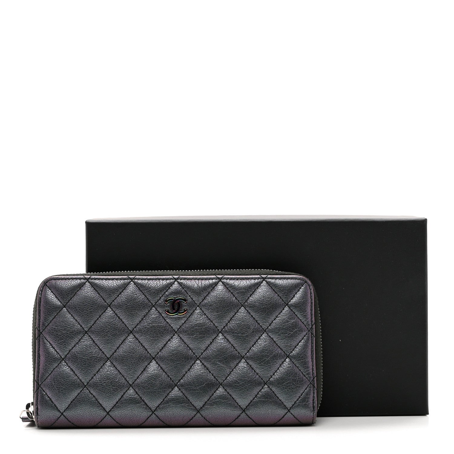 Chanel Iridescent Goatskin Quilted Large Zip Around Wallet Purple 9 of 9