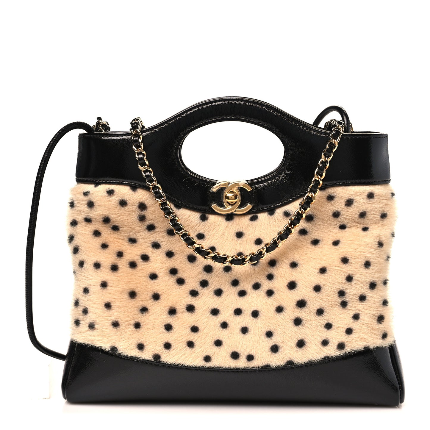 Shiny Lambskin Pony Hair Cheetah Printed Mini 31 Shopping Bag Light Beige Black Light Beige Black